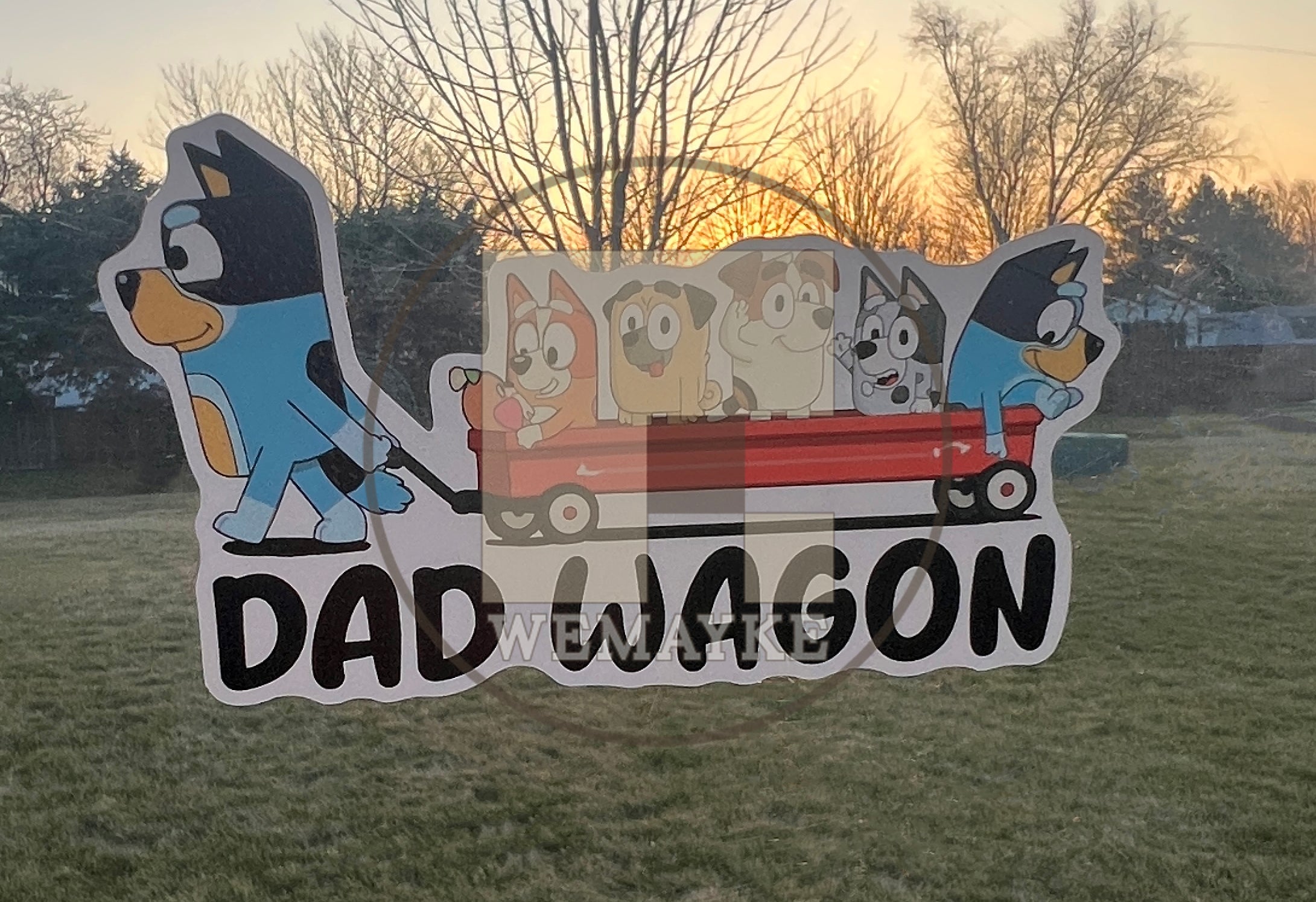 (B70) Dad Wagon With 5 Kids - Dog Family Decal / Sticker